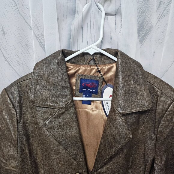 NWT Roper Brown Studded Peplum Leather Western Cowgirl Jacket Size XL - Picture 2 of 11